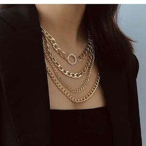 Runway Chic Cuban Link Chunky Gold Layered Necklace NWT